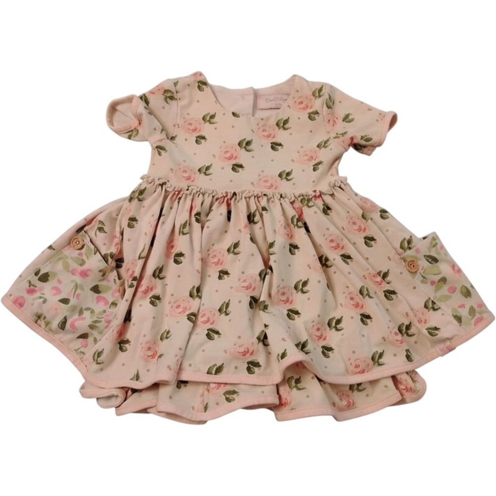 SweetHoney Baby Girl Floral Rose Polka Dot Tiered Dress Pink Cream 18M